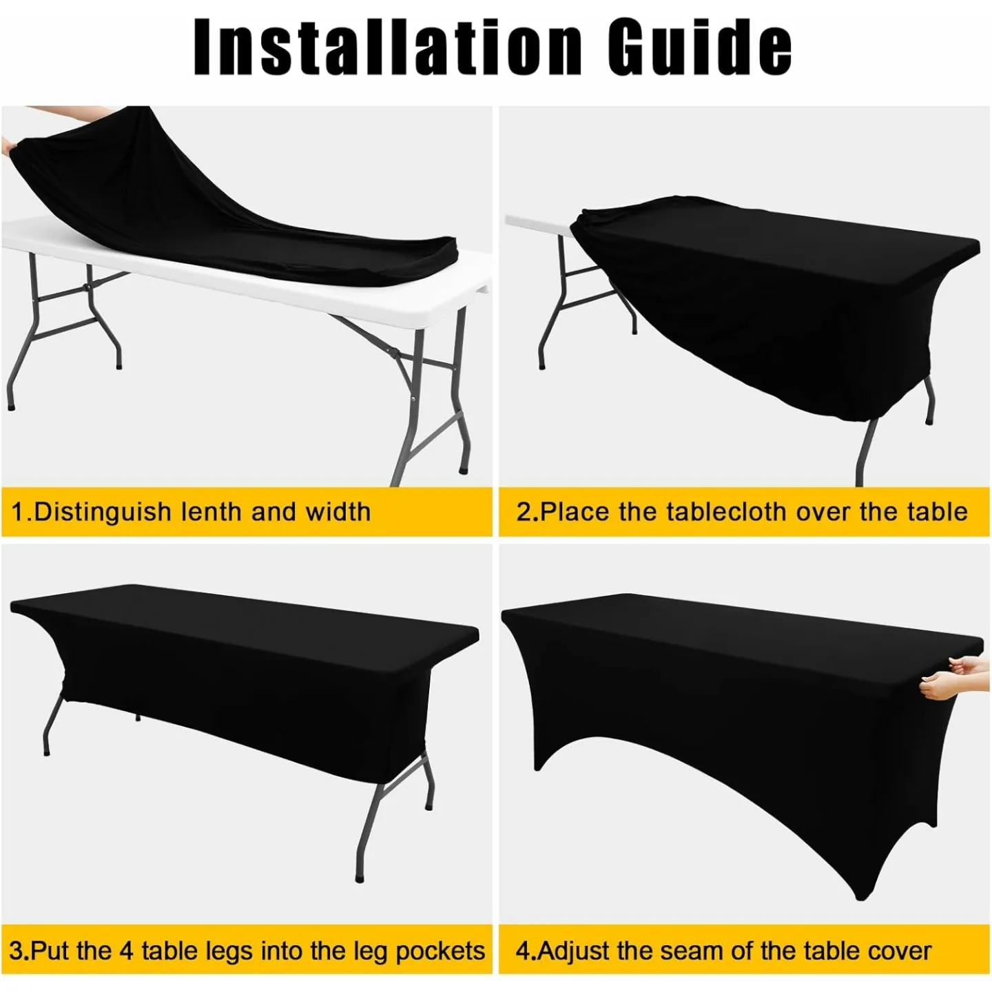 Fitted Spandex Tablecloths 6FT - 2 Pack Black