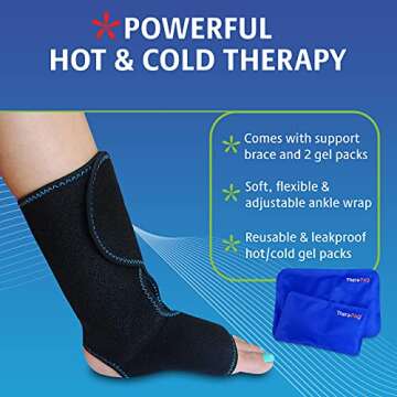 TheraPAQ Ankle Ice Pack Wrap for Injuries - Hot & Cold Reusable Compression Brace w/ 2 Gel Packs for Relief from Sprain, Sports Injury, Plantar Fasciitis, Achilles Tendonitis - Fits XS- XL