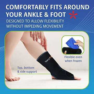 TheraPAQ Ankle Ice Pack Wrap for Injuries - Hot & Cold Reusable Compression Brace w/ 2 Gel Packs for Relief from Sprain, Sports Injury, Plantar Fasciitis, Achilles Tendonitis - Fits XS- XL
