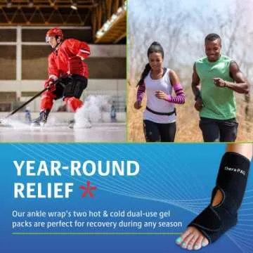 TheraPAQ Ankle Ice Pack Wrap for Injuries - Hot & Cold Reusable Compression Brace w/ 2 Gel Packs for Relief from Sprain, Sports Injury, Plantar Fasciitis, Achilles Tendonitis - Fits XS- XL