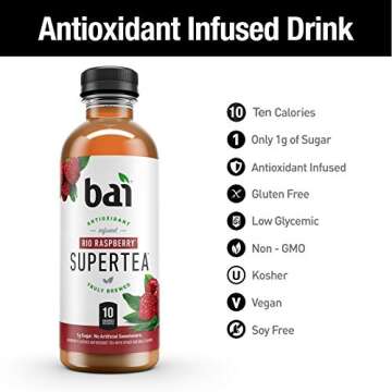 Bai Iced Tea, Rio Raspberry, Antioxidant Infused Supertea, Crafted with Real Tea (Black Tea, White Tea), 18 Fluid Ounce Bottles, 6 count