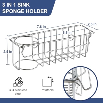 Stylish 3-In-1 Kitchen Sink Sponge Holder Organizer