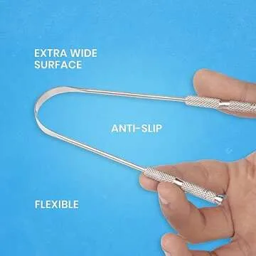 Tongue Scraper for Adults by HOKIN (2Pcs Oral Care Pack) Stainless Steel Tongue Cleaners Reduce Bad Breath 100% Metal Tough Scrapers Men and Women Hygiene Product
