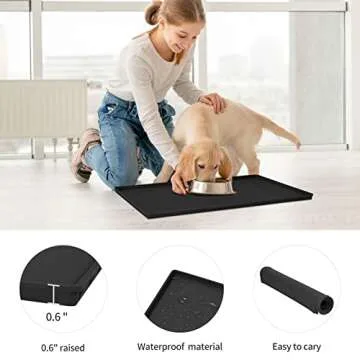 EIOKIT Dog Food Mat,Silicone Waterproof Dog Cat Food Tray,Non Slip Pet Bowl Mats Placemat,Size:(18.5...
