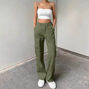 Lepunuo Cargo Pants for Women High Waisted Casual Pants Baggy Stretchy Wide Leg Y2K Streetwear with ...