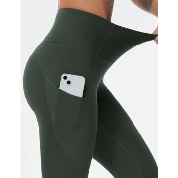THE GYM PEOPLE Thick High Waist Yoga Pants with Pockets, Tummy Control Workout Running Yoga Leggings for Women Deep Green
