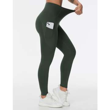 THE GYM PEOPLE Thick High Waist Yoga Pants with Pockets, Tummy Control Workout Running Yoga Leggings for Women Deep Green