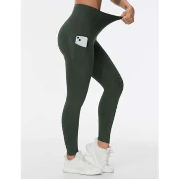 THE GYM PEOPLE Thick High Waist Yoga Pants with Pockets, Tummy Control Workout Running Yoga Leggings for Women Deep Green