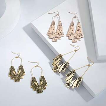 Bohemian Vintage Ethnic Tribal Gold Hook Earrings for Women