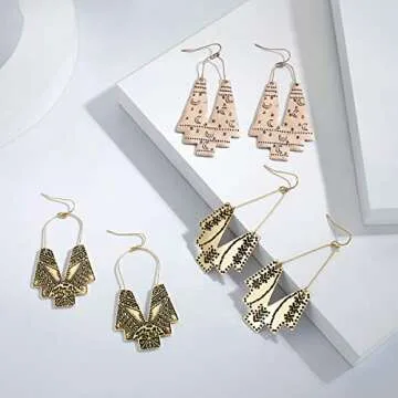 Bohemian Vintage Ethnic Tribal Gold Hook Earrings for Women