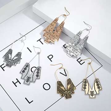 Bohemian Vintage Ethnic Tribal Gold Hook Earrings for Women