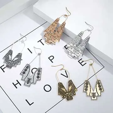 Bohemian Vintage Ethnic Tribal Gold Hook Earrings for Women