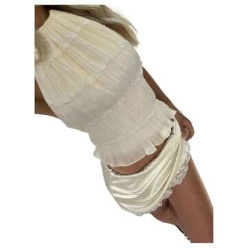 SOLY HUX Open Back Halter Tops for Women Tie Backless Ruffle Crop Tops Sleeveless Y2K Going Out Camisoles Pure Apricot Large