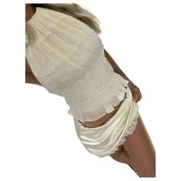 SOLY HUX Open Back Halter Tops for Women Tie Backless Ruffle Crop Tops Sleeveless Y2K Going Out Camisoles Pure Apricot Large