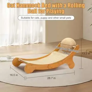 Outamateur Sisal Cat Scratcher Bed, Cat Hammock Chair, 3 in 1 Cat Scratcher Lounge, Cat Mini Beach Chair with Toy Ball, Cat Beds with Removable Sisal Pad for Indoor Cats, Puppy, Rabbit