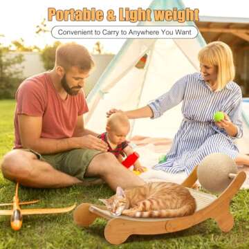 Outamateur Sisal Cat Scratcher Bed, Cat Hammock Chair, 3 in 1 Cat Scratcher Lounge, Cat Mini Beach Chair with Toy Ball, Cat Beds with Removable Sisal Pad for Indoor Cats, Puppy, Rabbit