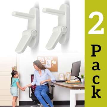 Door Lever Lock (2 Pack) – Prevents Toddlers from Opening Doors – Easy One-Hand Operation for Adults – Durable ABS with 3M Adhesive Backing – No Tools Needed for Install