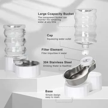 RIZZARI Automatic 7L Pet Waterer,Gravity Stainless Steel Water Dispenser, 100% BPA-Free, Large Capacity Water Feeder for Cats and Medium and Large-Sized Dogs (White,7L)