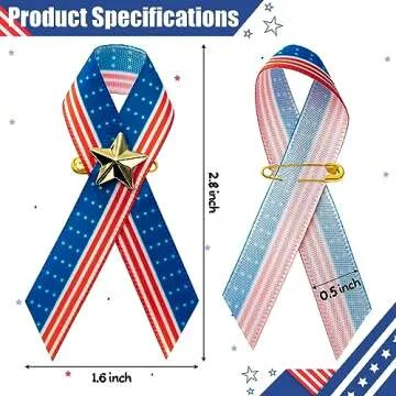 BZaber 150pcs American Flag Satin Awareness Pins - Veteran, Patriotic Ribbon Pins with Star - Red, W...