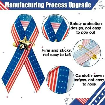 BZaber 150pcs American Flag Satin Awareness Pins - Veteran, Patriotic Ribbon Pins with Star - Red, White, Blue Stripe - Memorial, Patriotic Day Gift for Men, Women, Adults