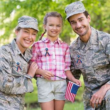 BZaber 150pcs American Flag Satin Awareness Pins - Veteran, Patriotic Ribbon Pins with Star - Red, White, Blue Stripe - Memorial, Patriotic Day Gift for Men, Women, Adults