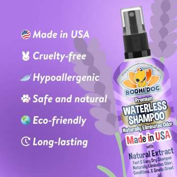 Bodhi Dog Waterless Shampoo - Natural Dry Shampoo for Dogs & Cats - Neutralizes Pet Odor - No Rinse Required - Made of Natural Extracts - Safe for Sensitive Skin - Made in USA - Lavender (8 Fl Oz)