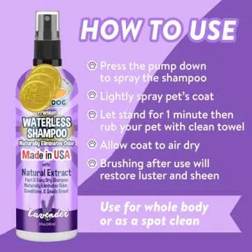 Bodhi Dog Waterless Shampoo - Natural Dry Shampoo for Dogs & Cats - Neutralizes Pet Odor - No Rinse Required - Made of Natural Extracts - Safe for Sensitive Skin - Made in USA - Lavender (8 Fl Oz)