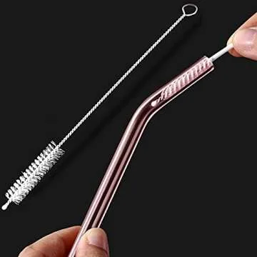 Glass Straws – 10pcs Pink Bent Glass Straw Set, 8'' Reusable Straws With Cleaning Brush For Tumblers, Tervis, Mason Jars (Mix)