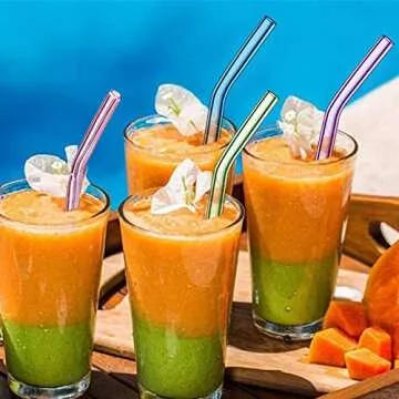 Glass Straws – 10pcs Pink Bent Glass Straw Set, 8'' Reusable Straws With Cleaning Brush For Tumblers, Tervis, Mason Jars (Mix)