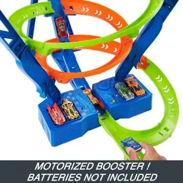 Hot Wheels Toy Car Track Set Spiral Speed Crash, Powered by Motorized Booster, 29-in Tall Track with 1:64 Scale Car, Connects to Other Tracks