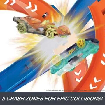 Hot Wheels Toy Car Track Set Spiral Speed Crash, Powered by Motorized Booster, 29-in Tall Track with 1:64 Scale Car, Connects to Other Tracks