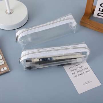 ONEDIGI 3pcs Clear PVC Zipper Pencil Bag Toiletries Exam Pen Pencil Pouch Case Travel Luggage Make u...