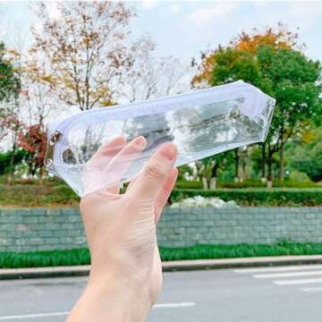 ONEDIGI 3pcs Clear PVC Zipper Pencil Bag Toiletries Exam Pen Pencil Pouch Case Travel Luggage Make up Cosmetic Bag Teens Portable Desk Organizer Pencil Pouch for School & Stationery Supplies(Clear)