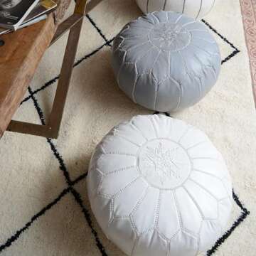moroccan poufs Genuine Leather Pouf Ottoman Cover, footrest - Hassock Footstool with Storage for Liv...