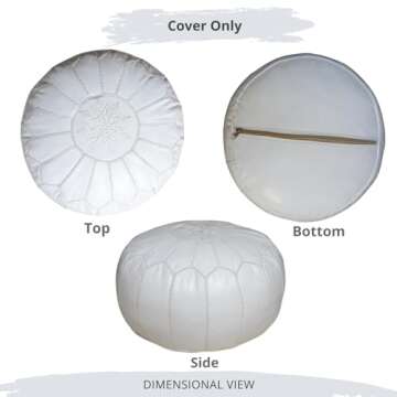 moroccan poufs Genuine Leather Pouf Ottoman Cover, footrest - Hassock Footstool with Storage for Living Room, Round pouffe poufs Poof, Poofy Ottoman - Bohemian Moroccan Decor - Unstuffed (White)