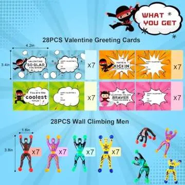 28 Packs Valentines Day Cards for Kids with Sticky Wall Climbing Men Ninja Set for Classroom,Valenti...