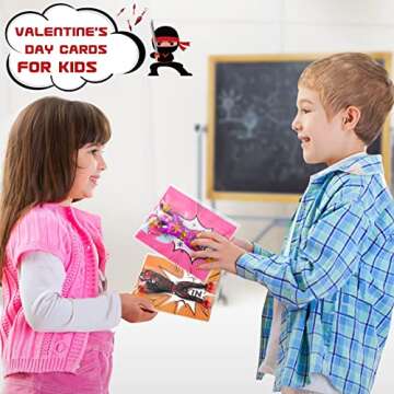 28 Packs Valentines Day Cards for Kids with Sticky Wall Climbing Men Ninja Set for Classroom,Valentine's Gifts Exchange For School, Valentine's Party Favors for Kids, Valentine's Prizes for Boys Girls