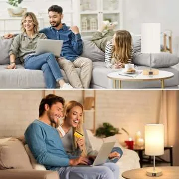 AKASUKI Table Lamp for Bedroom, 3 Way Dimmable Touch Lamp with Dual Charging Station, Small Bedside Lamps for Night Stands, Living Room, Office(LED Bulb Included)