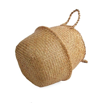 BlueMake Woven Seagrass Belly Basket for Storage Plant Pot Basket and Laundry, Picnic and Grocery Basket (Small, Original)