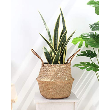 BlueMake Woven Seagrass Belly Basket for Storage Plant Pot Basket and Laundry, Picnic and Grocery Basket (Small, Original)