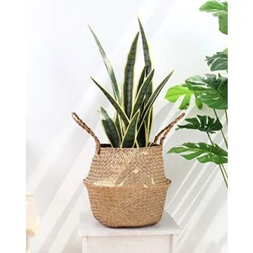 BlueMake Woven Seagrass Belly Basket for Storage Plant Pot Basket and Laundry, Picnic and Grocery Basket (Small, Original)