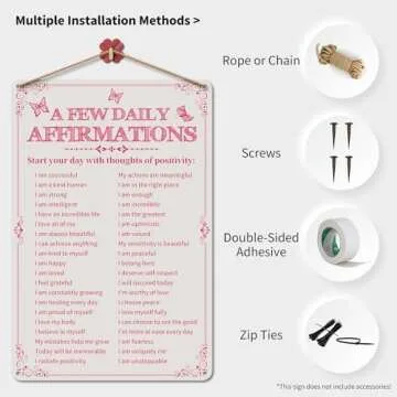 Azppan Room Decor Aesthetic A Few Daily Affirmations Motivational Wall Art Tin Metal Sign Pink Butterfly Wall Home Coffee Room Office Decor Gifts 8X12 Inches