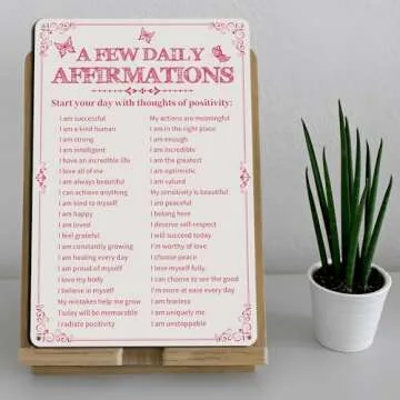 Azppan Room Decor Aesthetic A Few Daily Affirmations Motivational Wall Art Tin Metal Sign Pink Butterfly Wall Home Coffee Room Office Decor Gifts 8X12 Inches