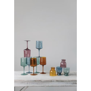Creative Co-Op Elegant Wine Glass Set in 4 Colors