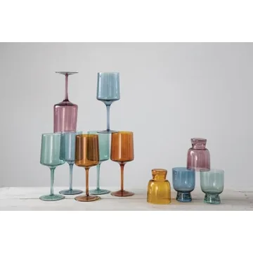 Creative Co-Op Elegant Wine Glass Set in 4 Colors