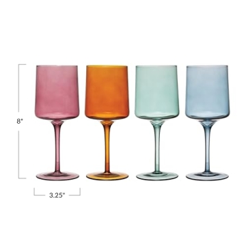 Creative Co-Op Elegant Wine Glass Set in 4 Colors