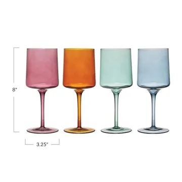 Creative Co-Op Elegant Wine Glass Set in 4 Colors