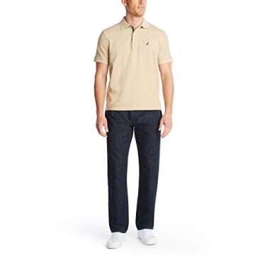 Nautica Men's Classic Short Sleeve Solid Polo Shirt, Coastal Camel Heather, Medium