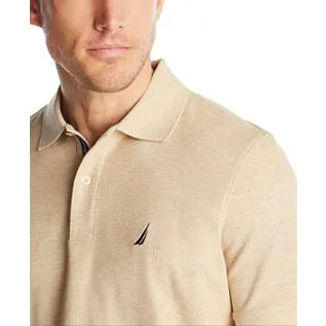 Nautica Men's Classic Short Sleeve Solid Polo Shirt, Coastal Camel Heather, Medium