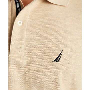 Nautica Men's Classic Short Sleeve Solid Polo Shirt, Coastal Camel Heather, Medium